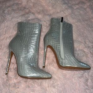 Super high chrome snakeskin pleather heels
